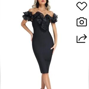 NWT Adele Berto off the shoulders black midi dress ruffles size 2